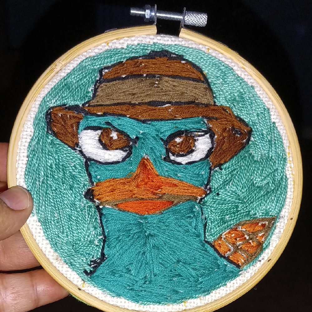 Handcrafted Perry The platypus Embroidery Hoop Art Phineas & Ferb